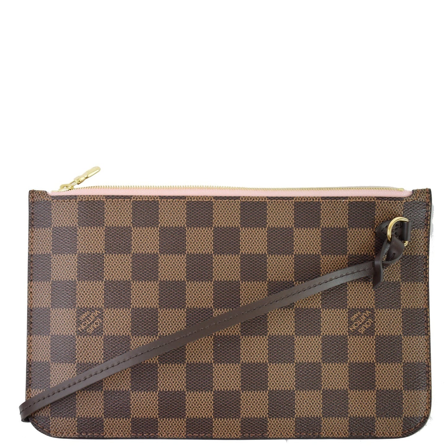 LOUIS VUITTON Pochette Wristlet Pouch Damier Ebene Neverfull GM Rose Ballerine