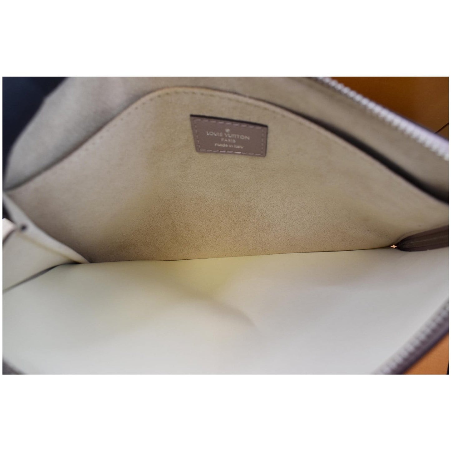 LOUIS VUITTON Jules PM Pochette Leather Clutch Taupe
