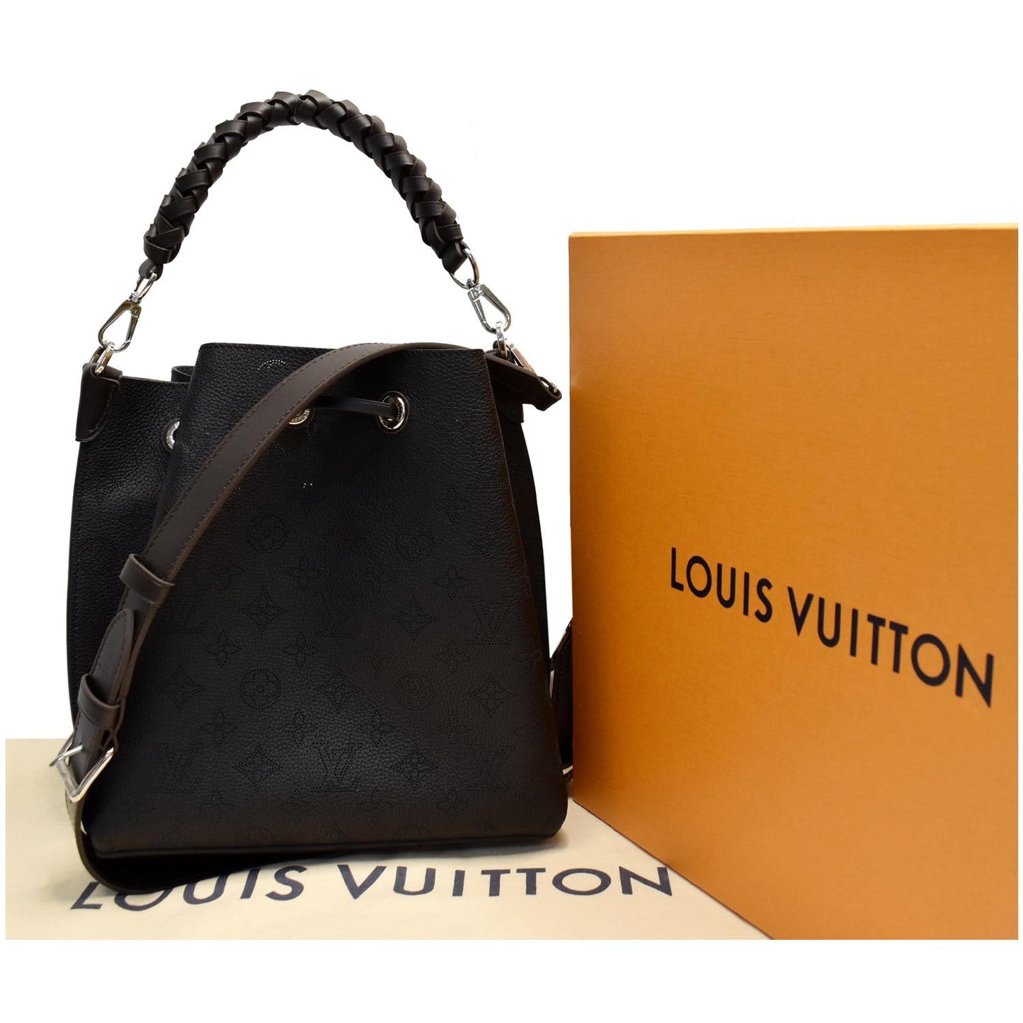 LOUIS VUITTON Muria Mahina Perforated Leather Shoulder Bag Black