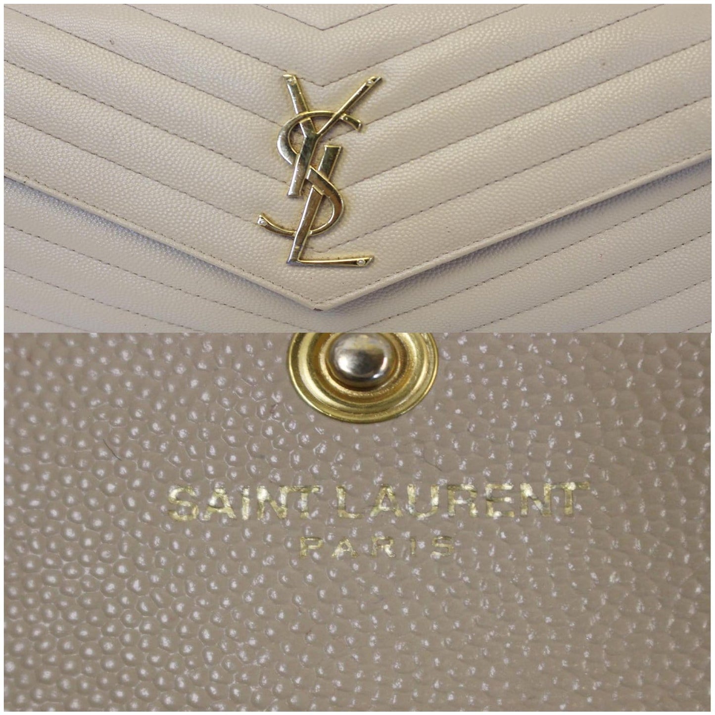YVES SAINT LAURENT Matelasse Chevron Grain De Poudre Envelope Chain Wallet Beige