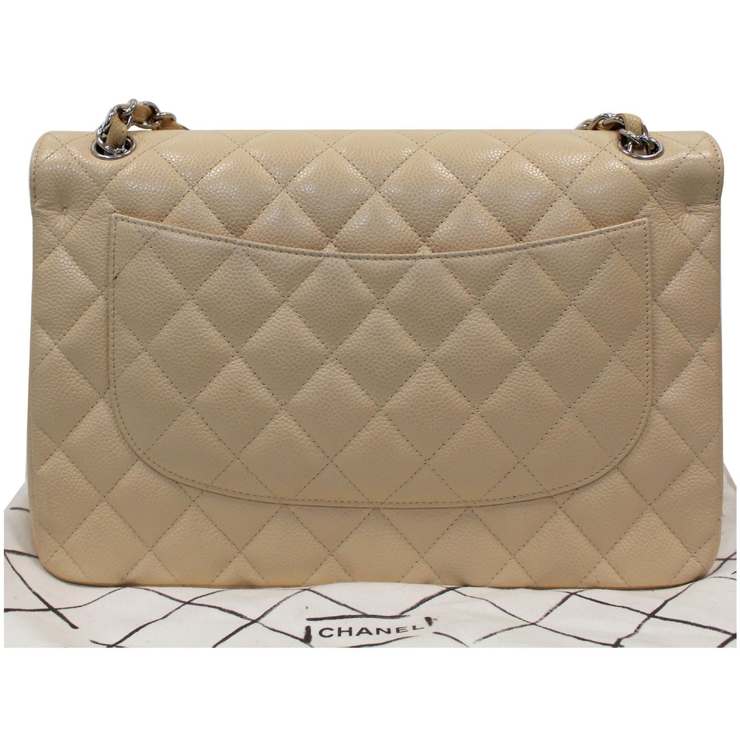 CHANEL Jumbo Double Flap Caviar Leather Shoulder Bag Beige