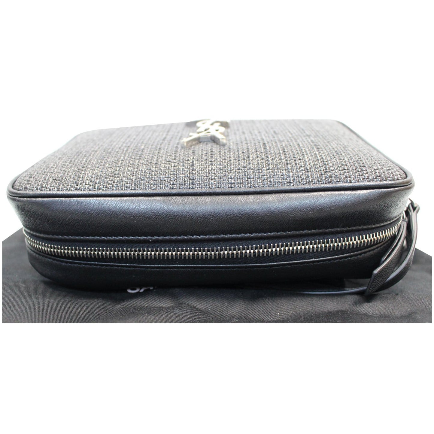 YVES SAINT LAURENT Lou Camera Raffia Canvas Crossbody Bag Black