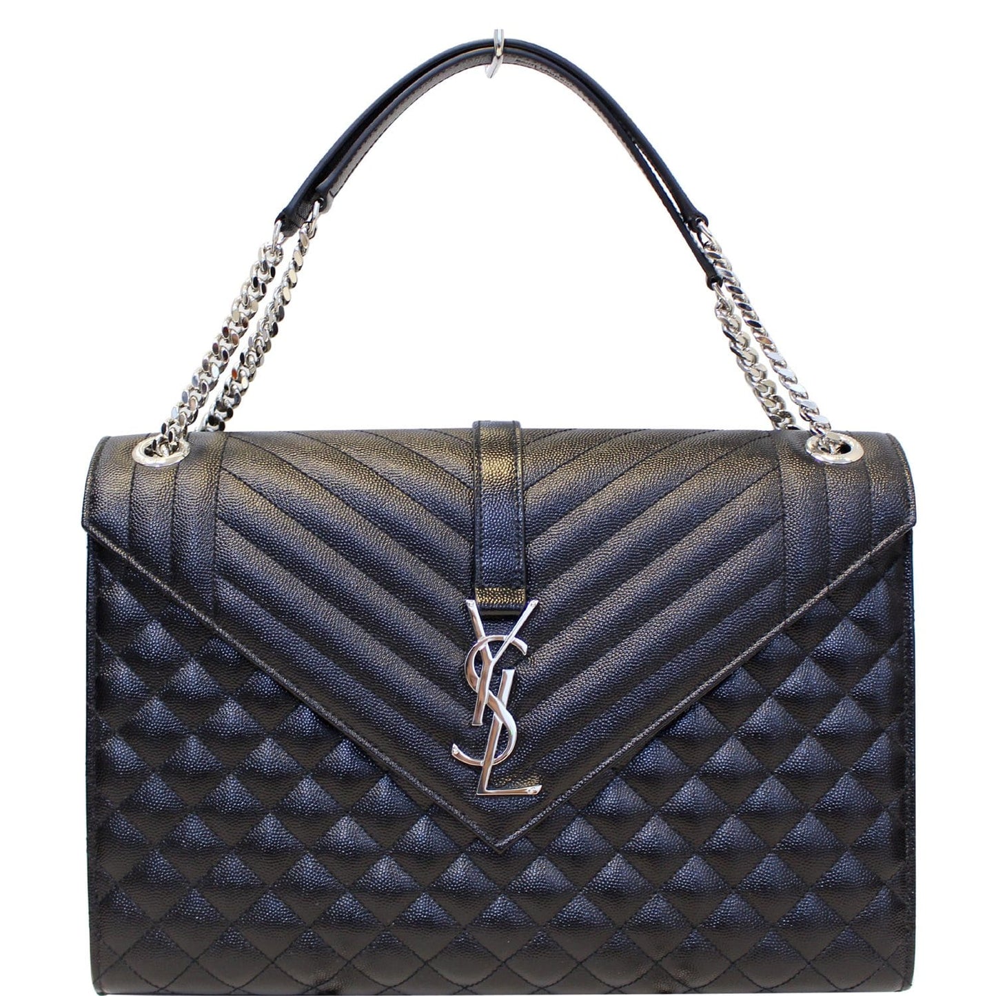 YVES SAINT LAURENT Envelope Large Matelasse Embossed Leather Shoulder Bag Black