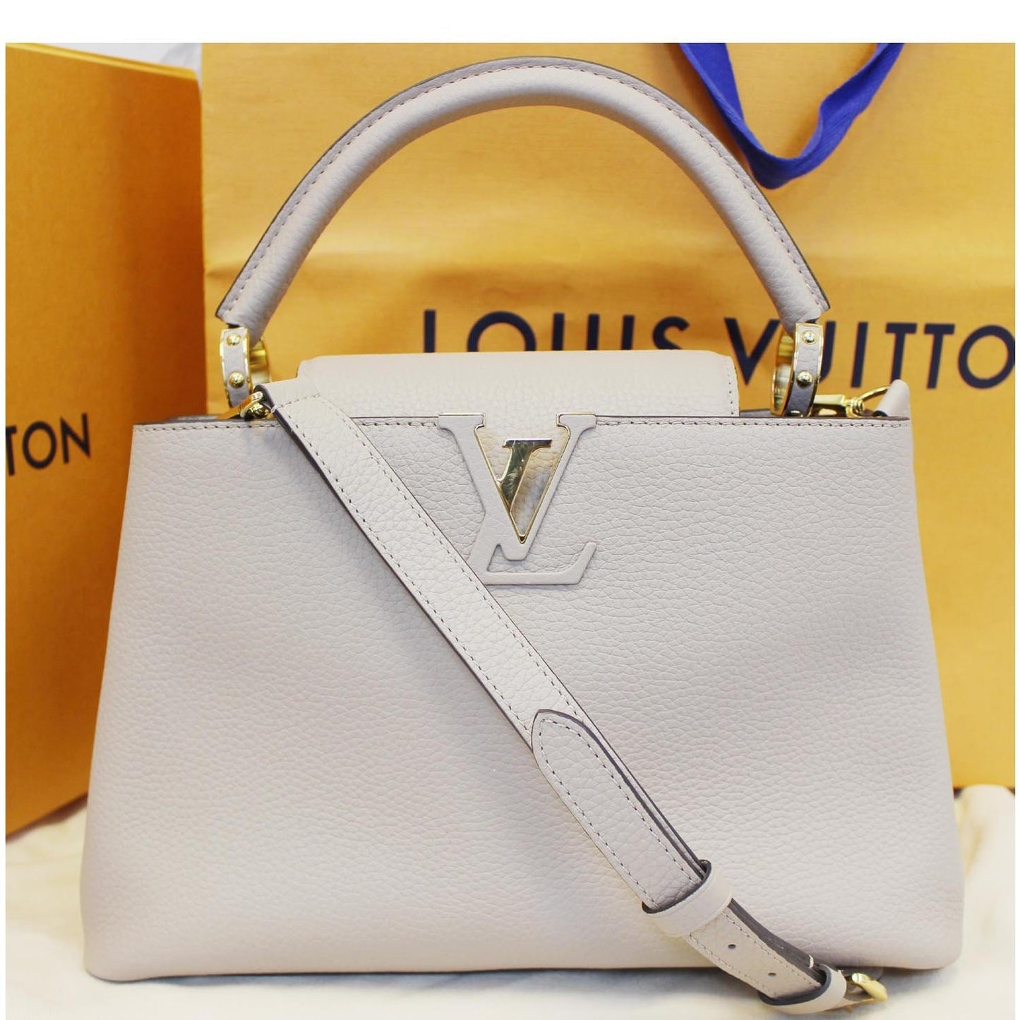 LOUIS VUITTON Capucines PM Taurillon Leather Shoulder Bag Galet