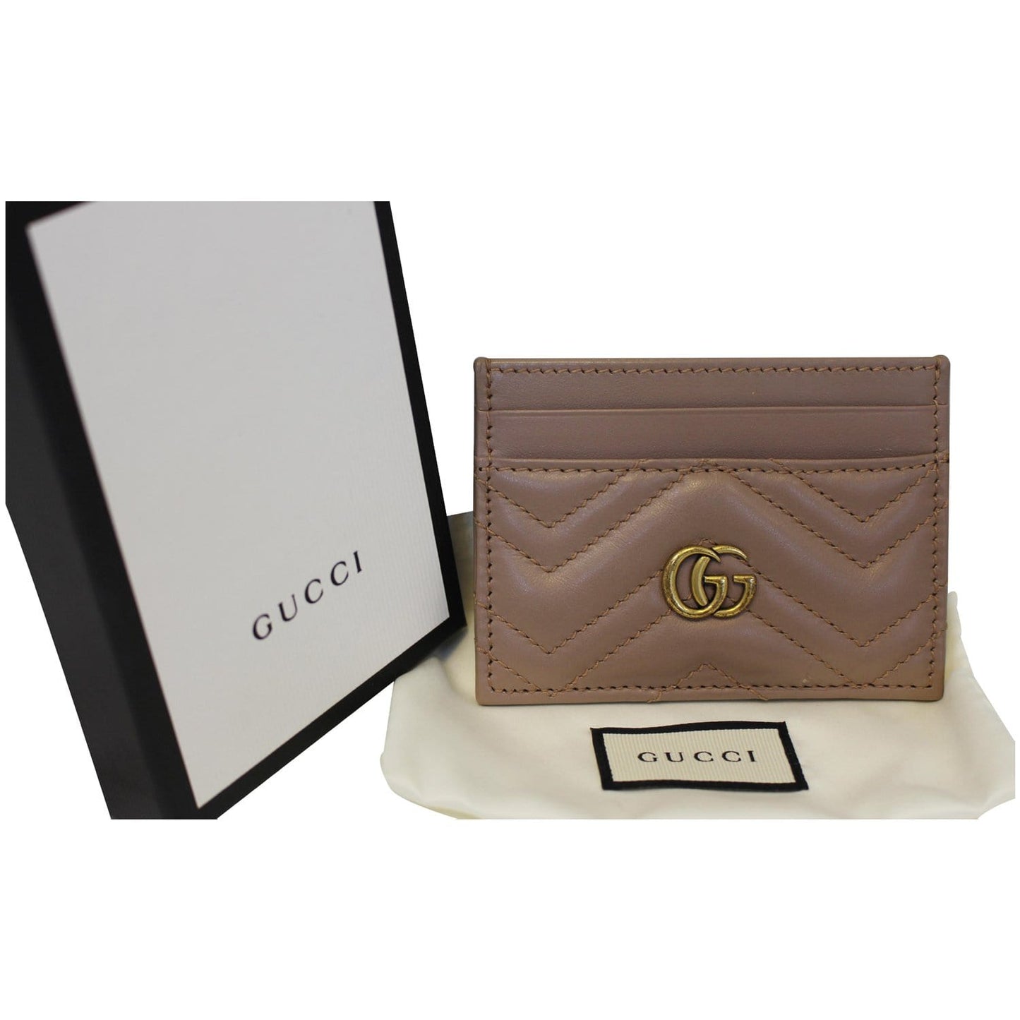 GUCCI GG Marmont Leather Card Case Taupe 443127