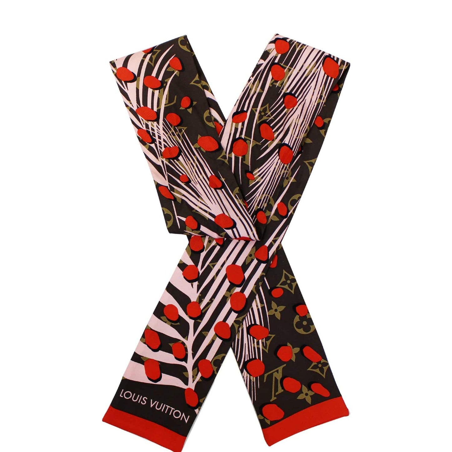 Louis Vuitton Jungle Print Pink and Red Silk Bandeau Scarf