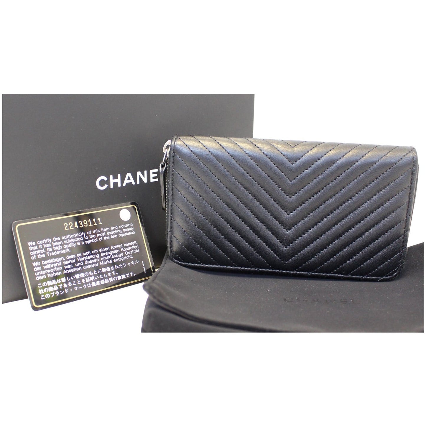 CHANEL Lambskin Chevron Zip Around Wallet Black