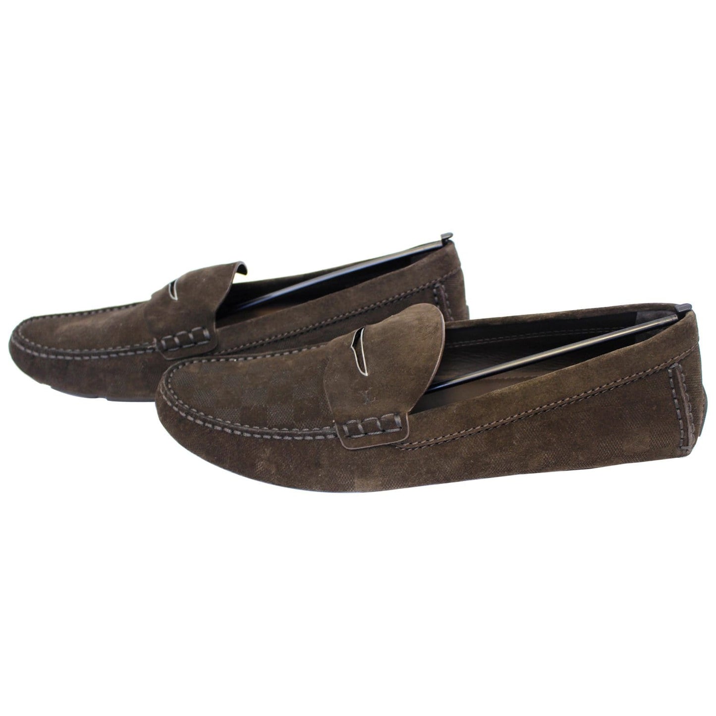 LOUIS VUITTON Embossed Suede Leather Moccasin Dark Brown Size 12 - 20% OFF