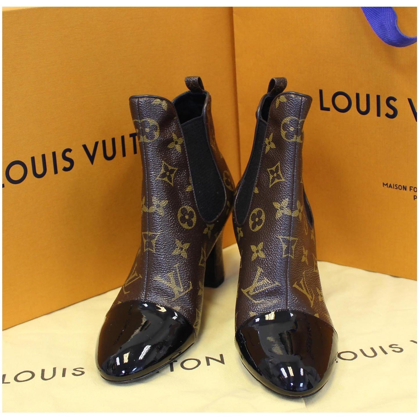 LOUIS VUITTON Monogram Canvas Revival Ankle Boots Size 37