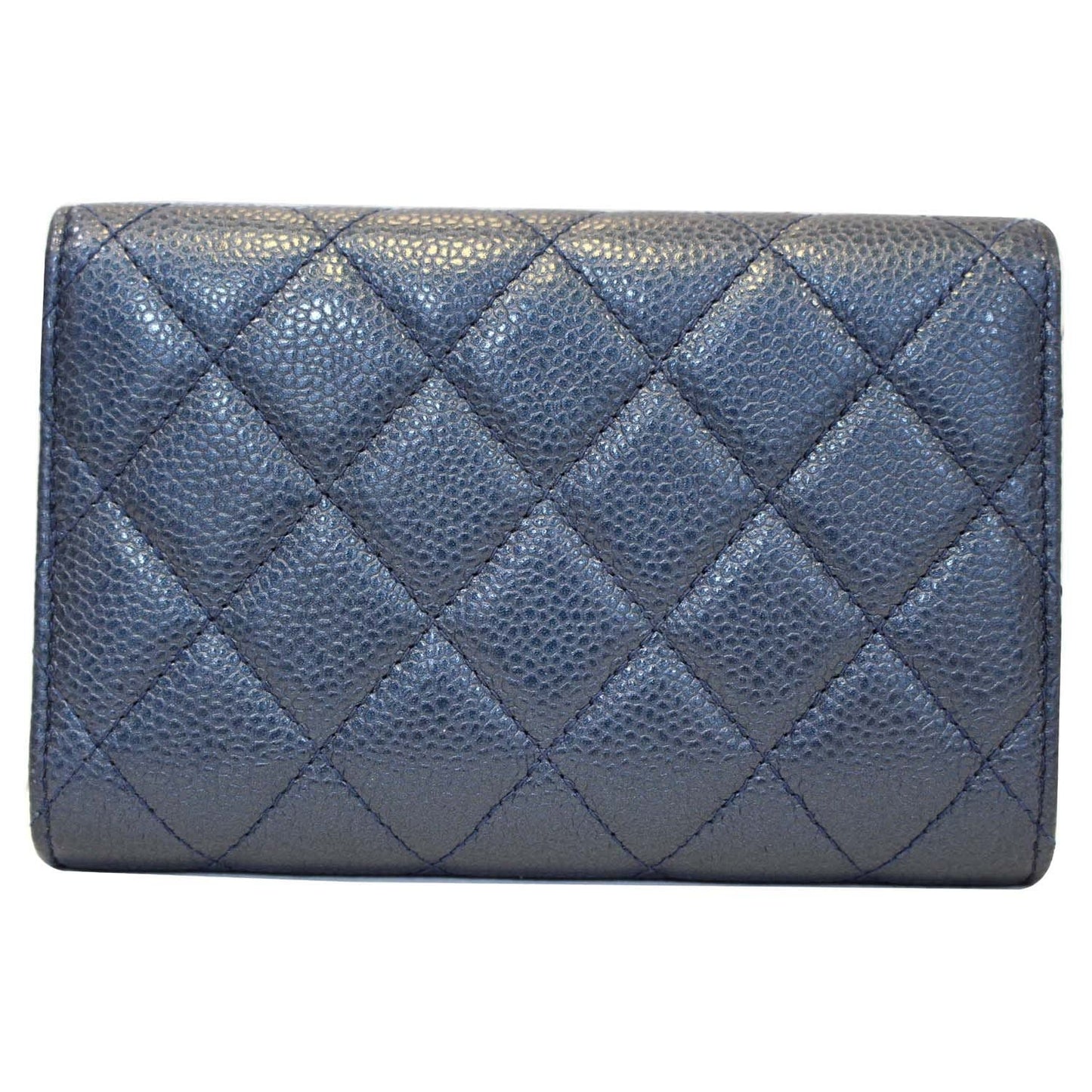 CHANEL Classic Flap Caviar Leather Wallet Navy Blue