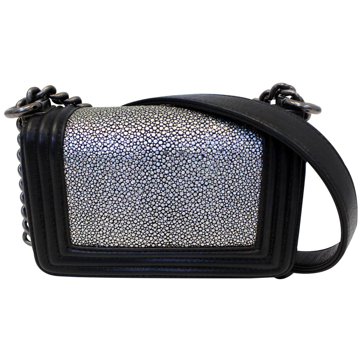 CHANEL Mini Boy Galuchat Stingray Flap Bag Black Silver