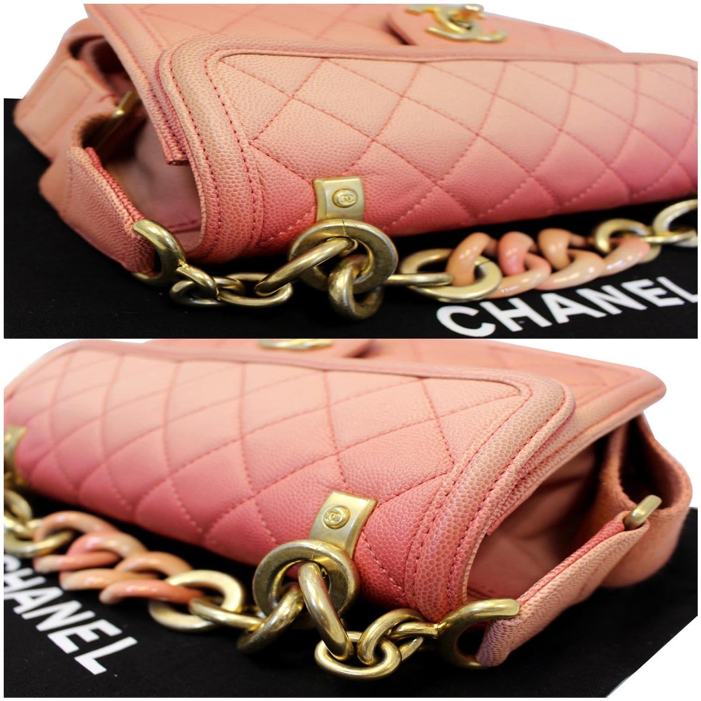 CHANEL On The Sea Caviar Leather Small Flap Shoulder Bag Coral
