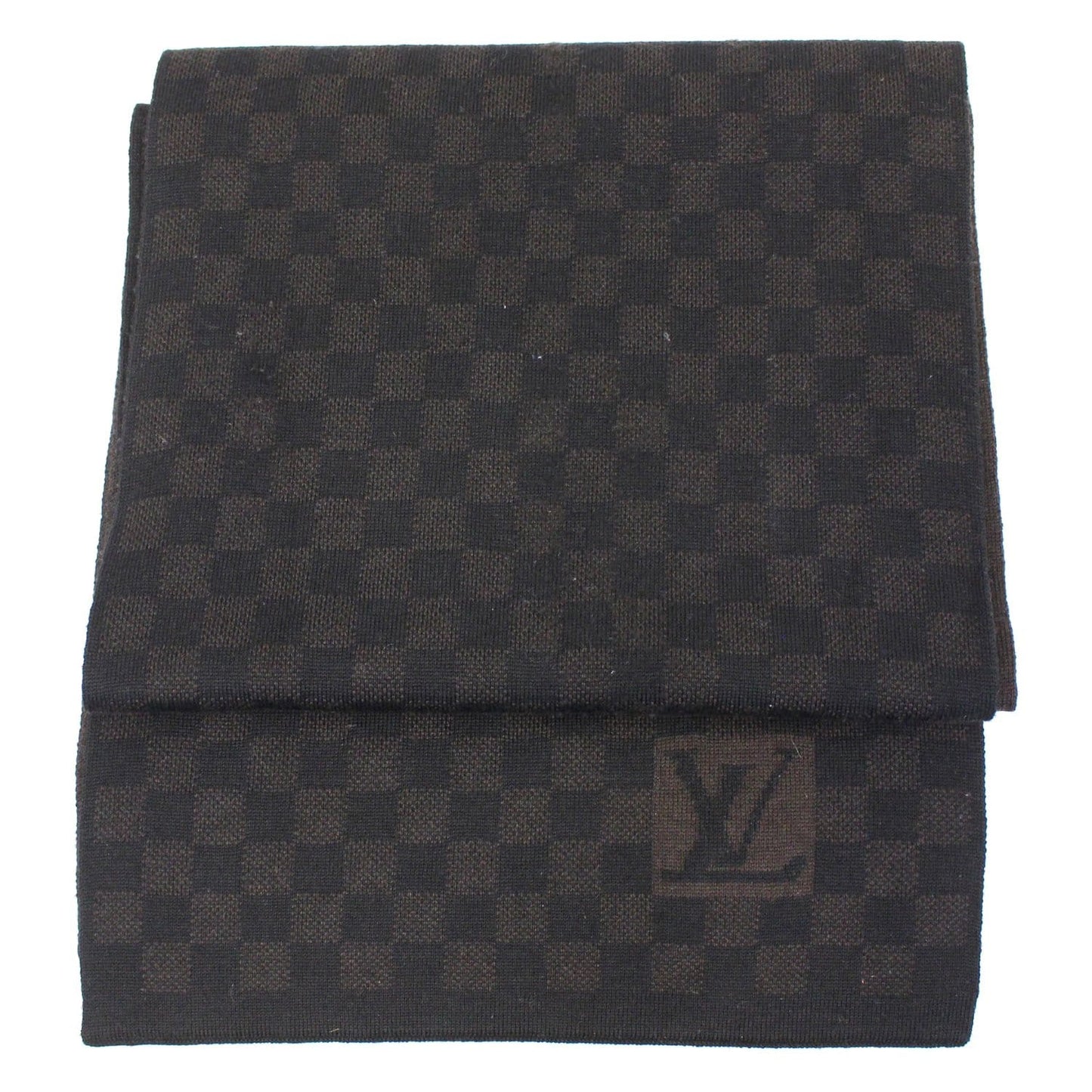 LOUIS VUITTON Wool Petit Damier Stole Scarf Brown