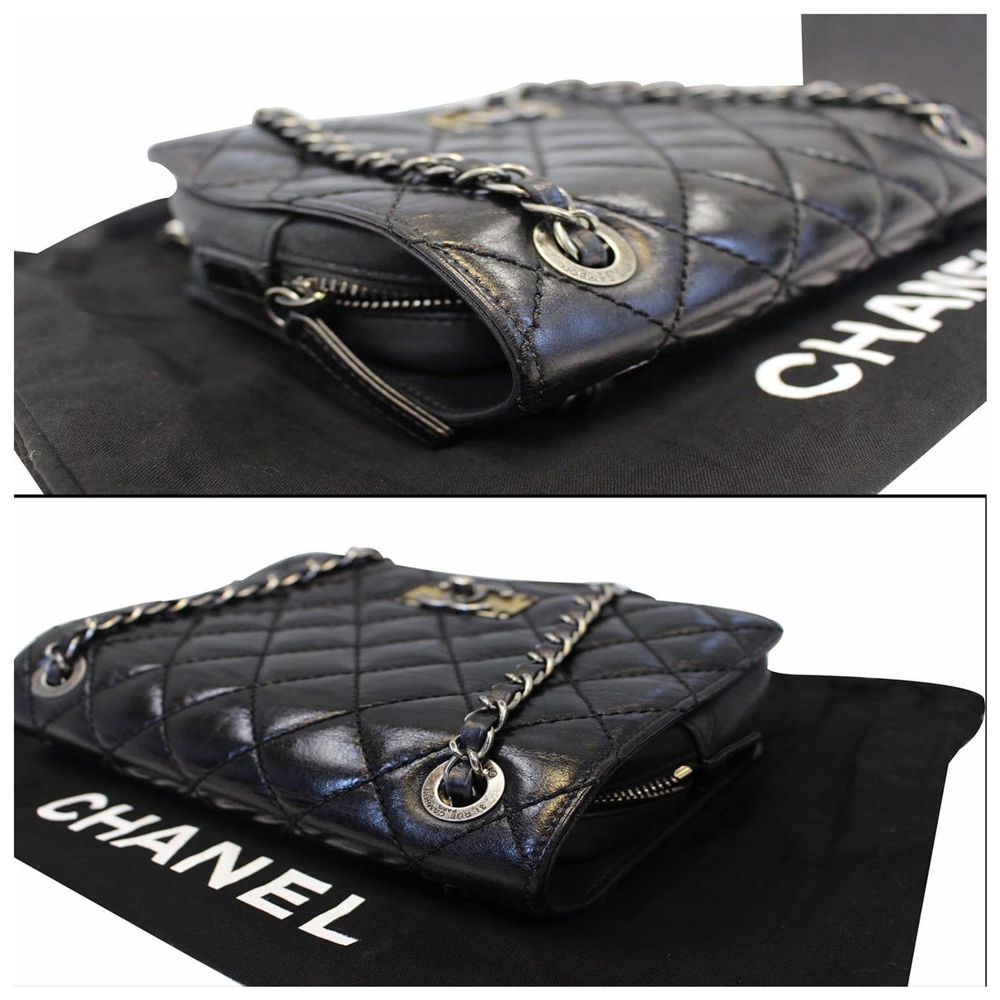 CHANEL CC Quilted Leather Flap Crossbody Bag Black