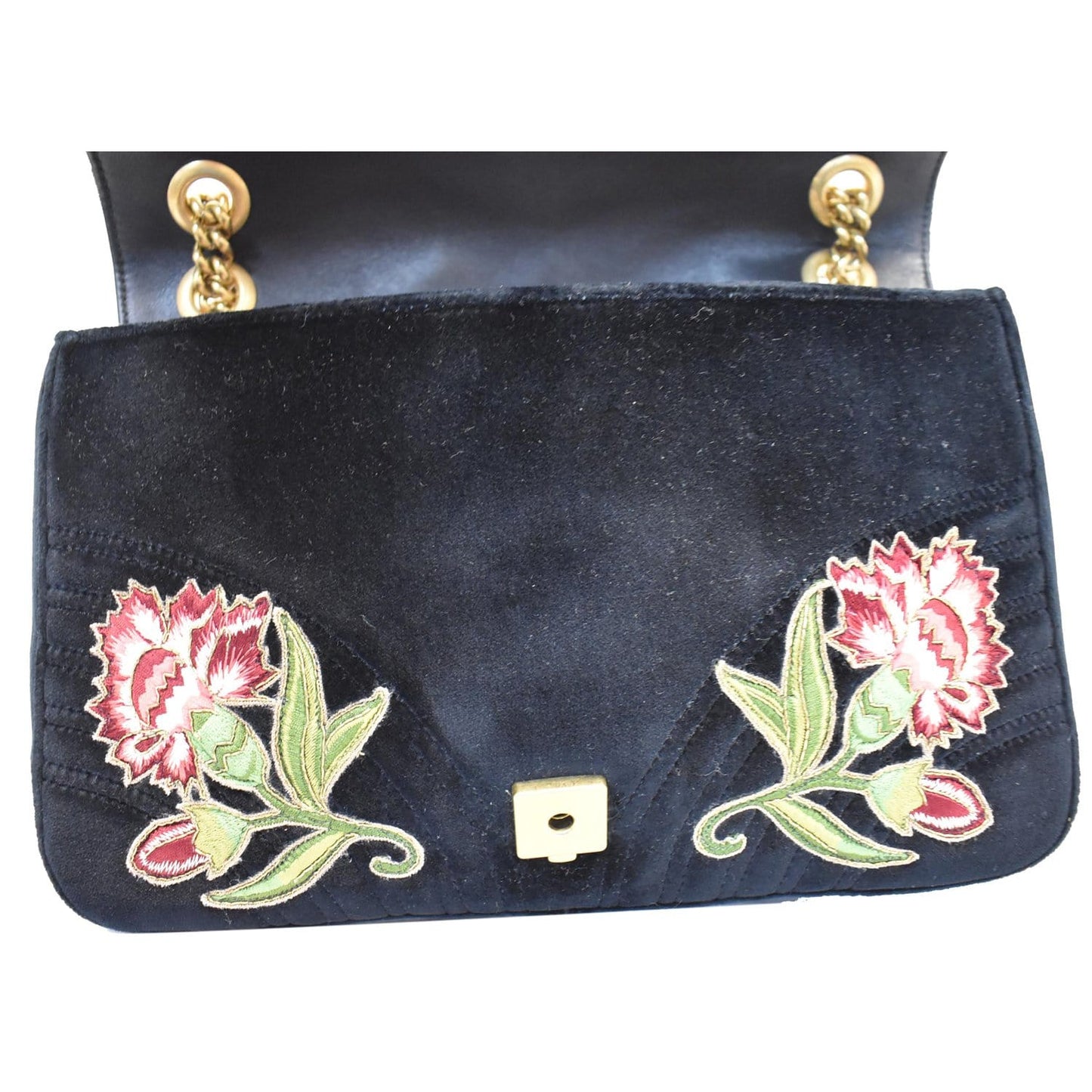GUCCI Blind For Love Marmont Embroidered Velvet Shoulder Bag Black 443496