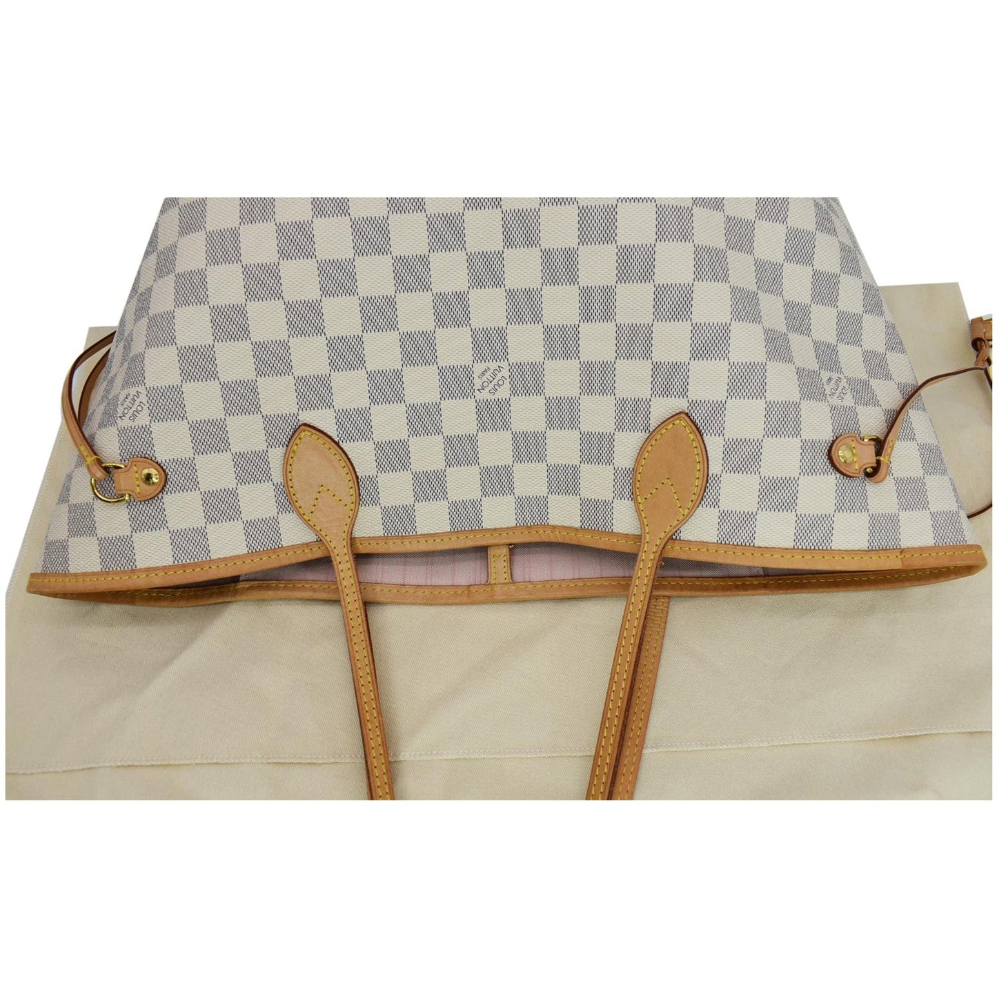 LOUIS VUITTON Neverfull MM Damier Azur Tote Bag Rose Ballerine