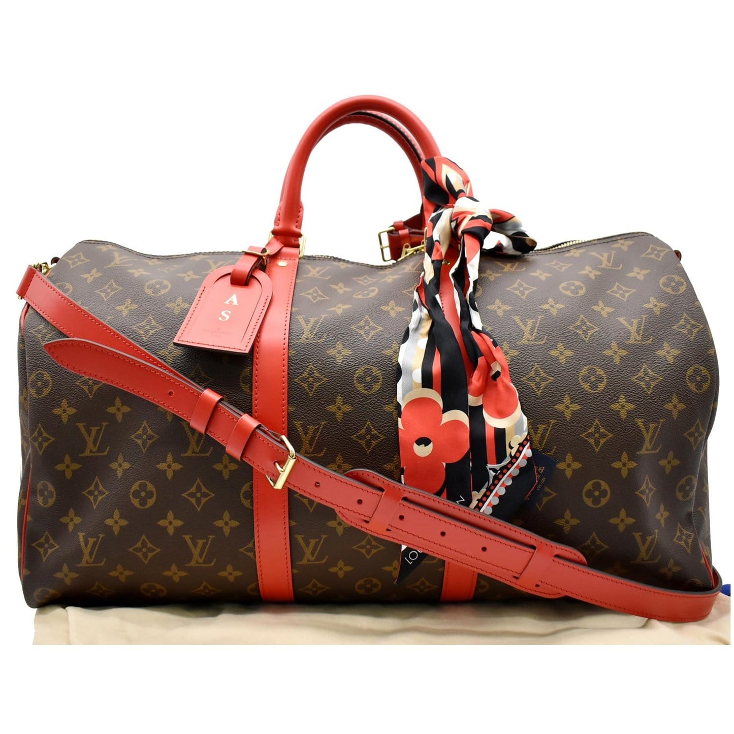LOUIS VUITTON Keepall 50 Bandouliere Monogram Travel Bag Coquelicot