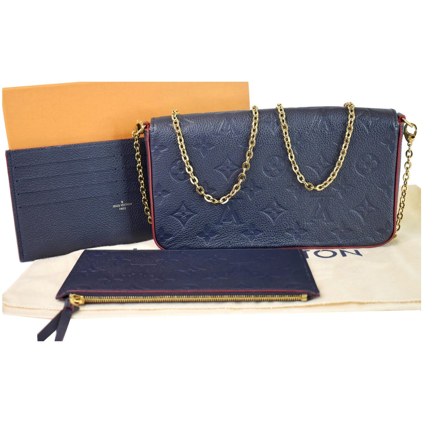 LOUIS VUITTON Pochette Felicie Monogram Empreinte Chain Wallet Navy - 20% OFF