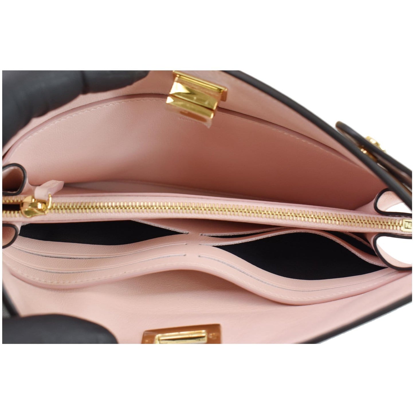 FENDI Peekaboo Iconic Twist Lock Leather Wallet Brown