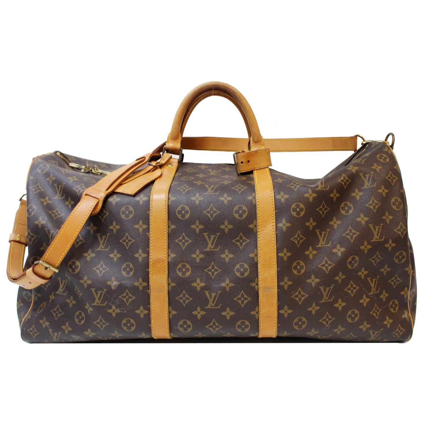 LOUIS VUITTON Keepall 60 Bandouliere Monogram Canvas Travel Bag Brown