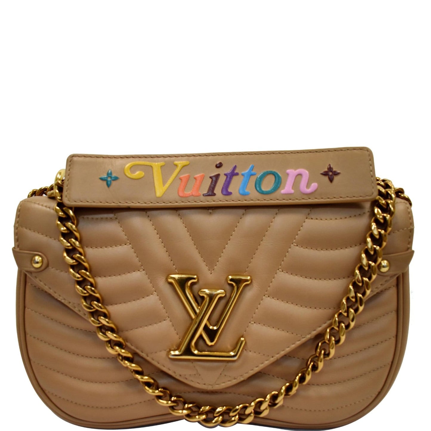LOUIS VUITTON New Wave Chain MM Calfskin Leather Shoulder Bag Beige