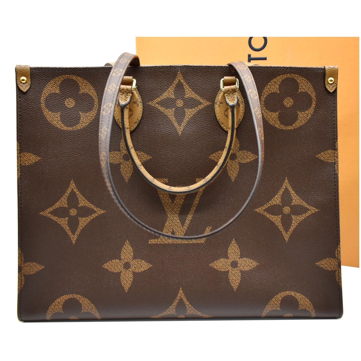 LOUIS VUITTON Onthego GM Reverse Monogram Canvas Tote Shoulder Bag Brown