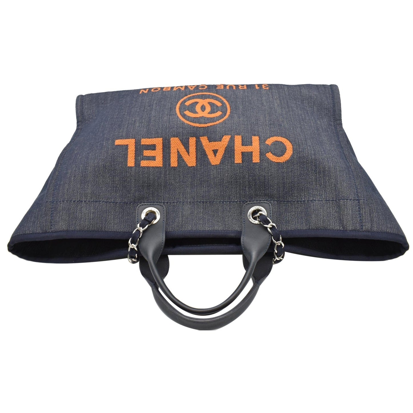 CHANEL Deauville Large Denim Shopping Tote Bag Dark Blue