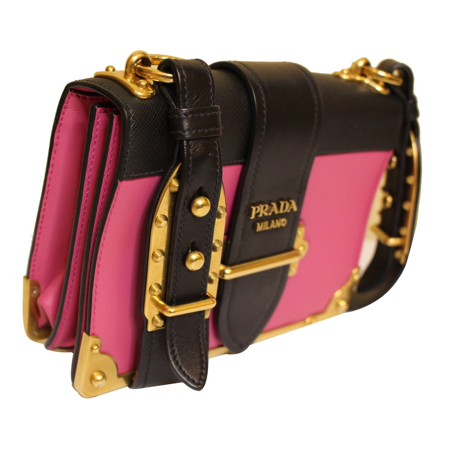 PRADA Cahier City Calf Saffiano Leather Shoulder Bag Black