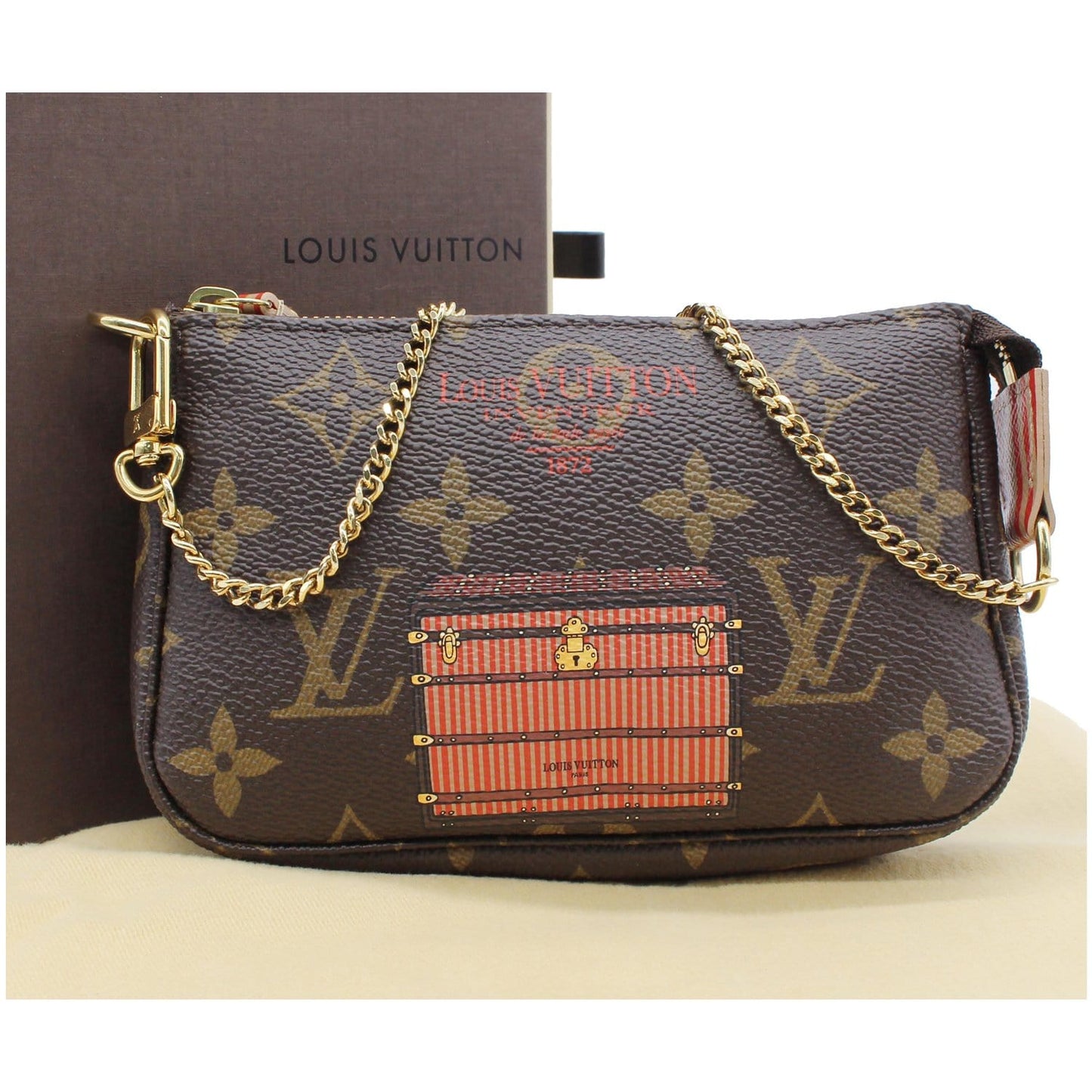 LOUIS VUITTON Inventeur Trunks & Locks Mini Accessories Monogram Canvas Pochette Brown