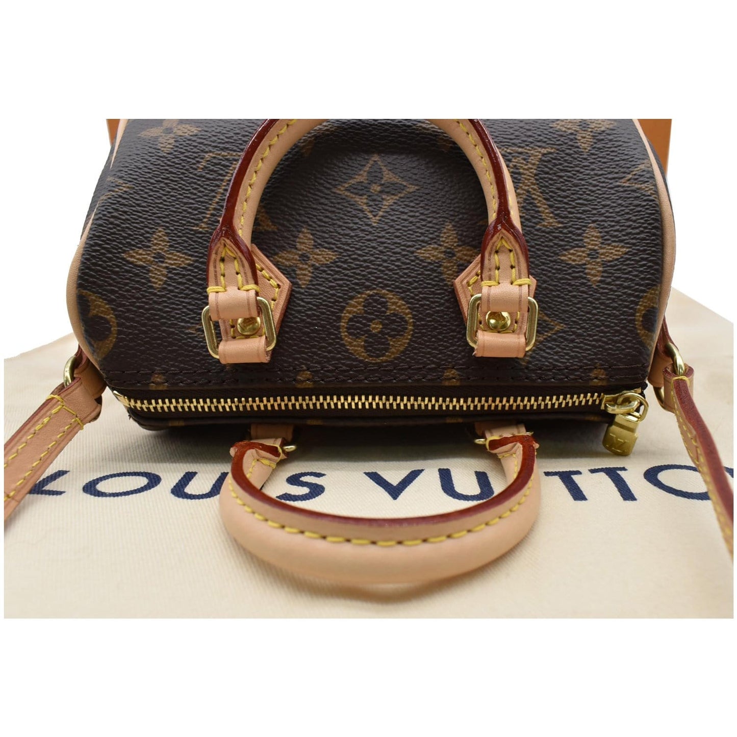 LOUIS VUITTON Nano Speedy Monogram Canvas Crossbody Bag Brown