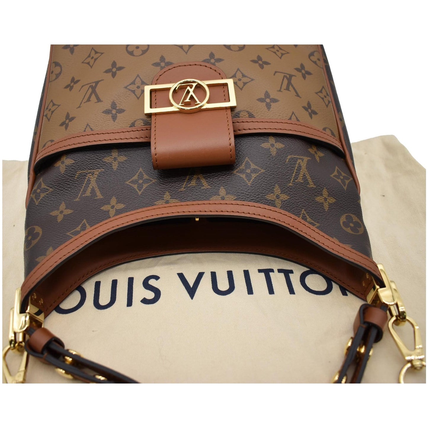 LOUIS VUITTON Dauphine PM Monogram Reverse Canvas Hobo Shoulder Bag Brown