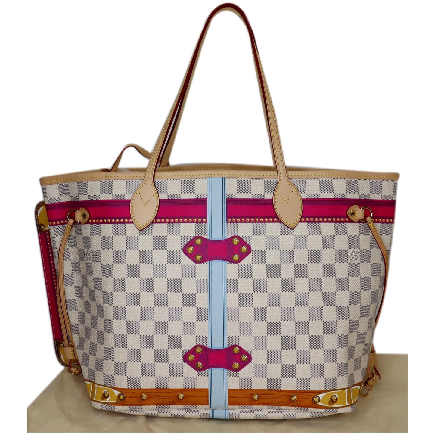 LOUIS VUITTON Neverfull MM Summer Trunk Dameir Azur Shoulder Bag White