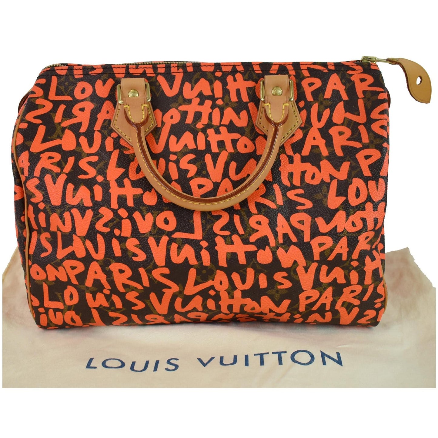 LOUIS VUITTON Speedy 30 Graffiti Monogram Satchel Bag Orange