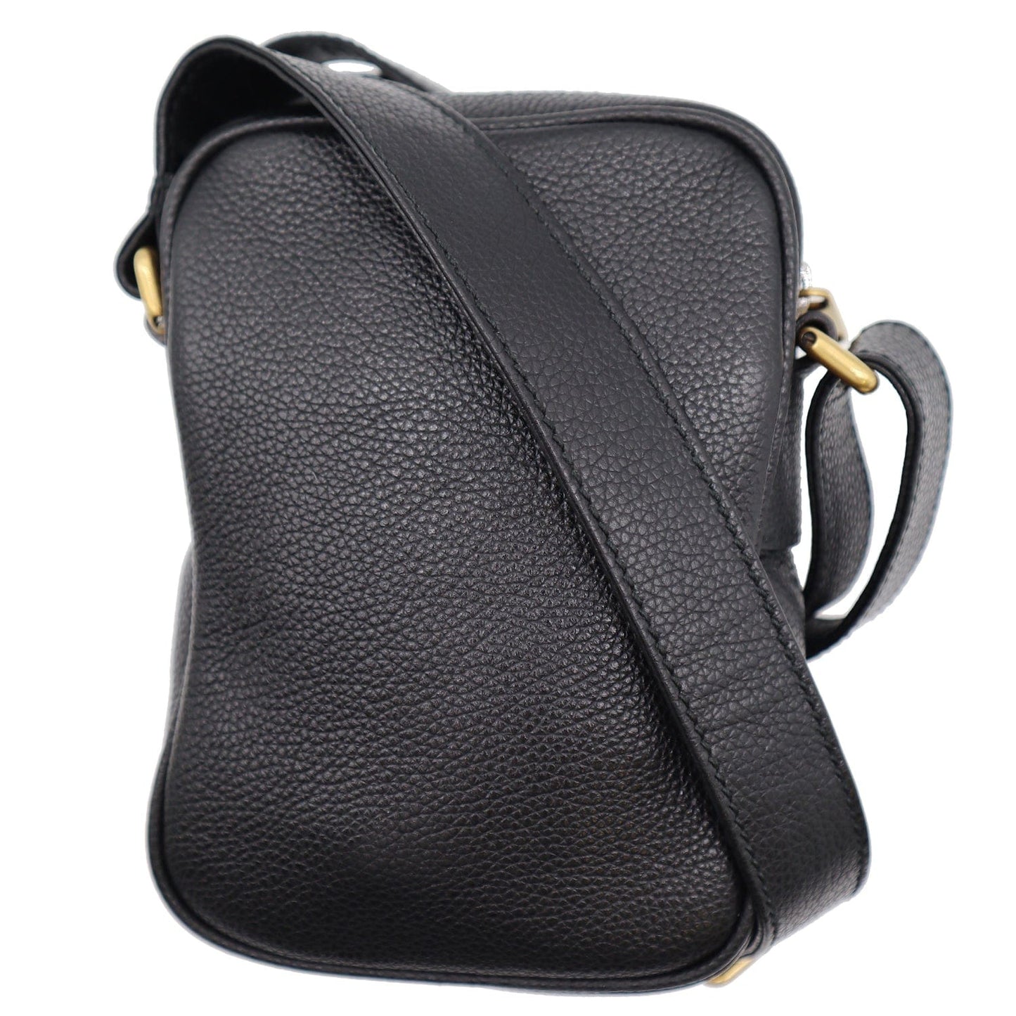 GUCCI Logo Grained Calfskin Leather Messenger Bag Black 574803