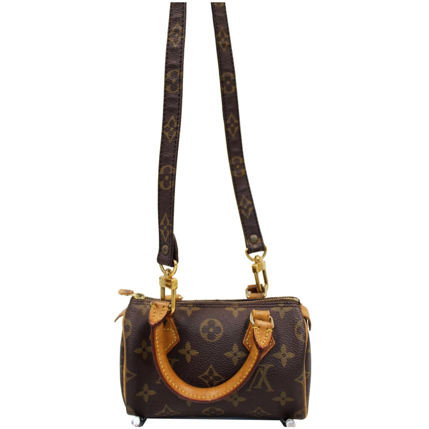 LOUIS VUITTON Mini Speedy Monogram Canvas Satchel Bag Brown