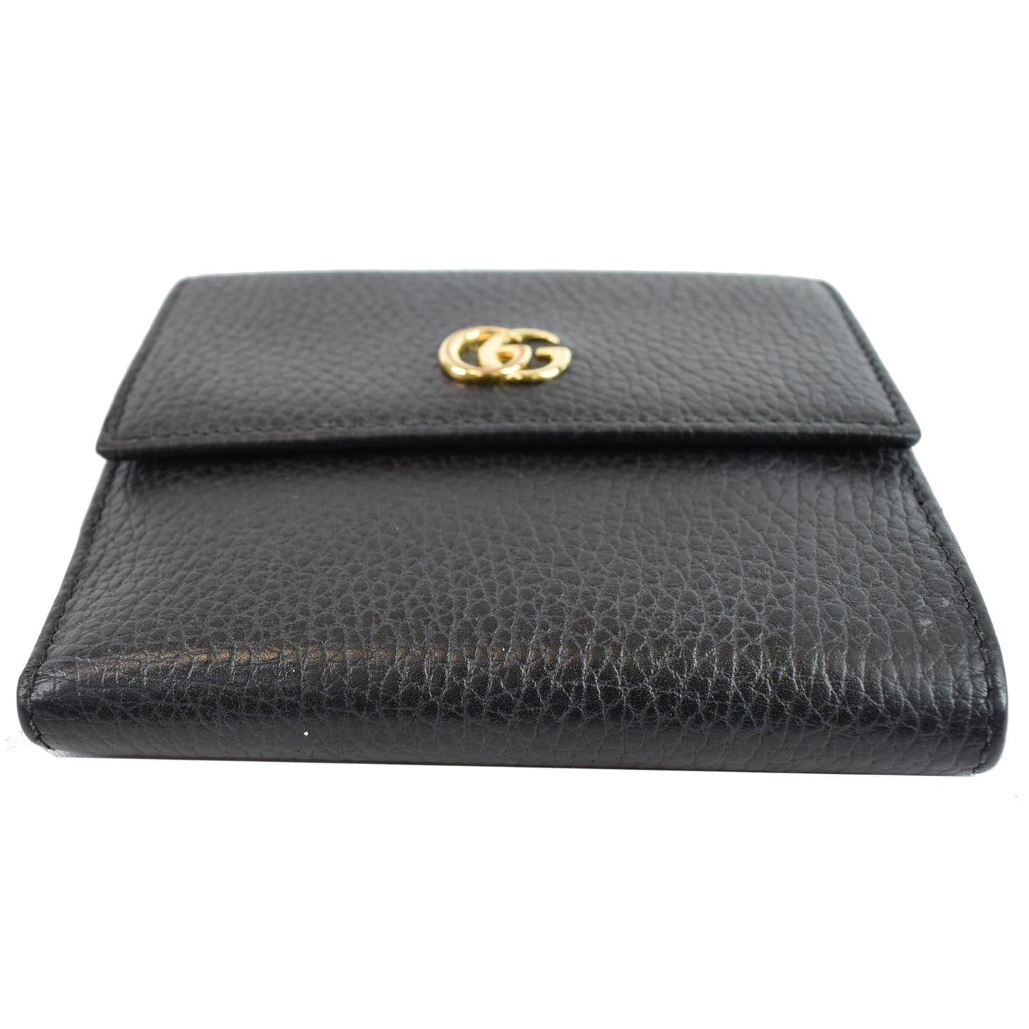 GUCCI French Flap Leather Wallet Black 456122