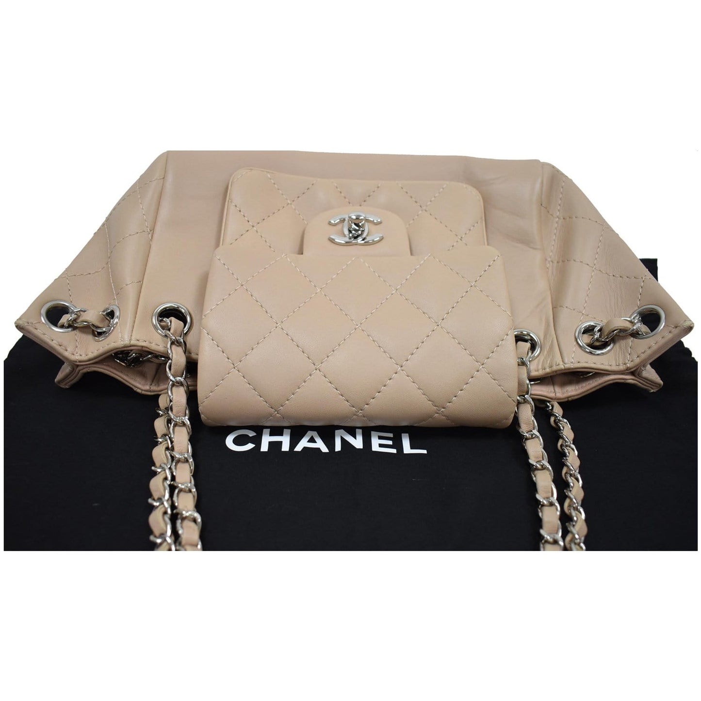 CHANEL CC Accordion Lambskin Leather Shoulder Bag Beige - 10% OFF
