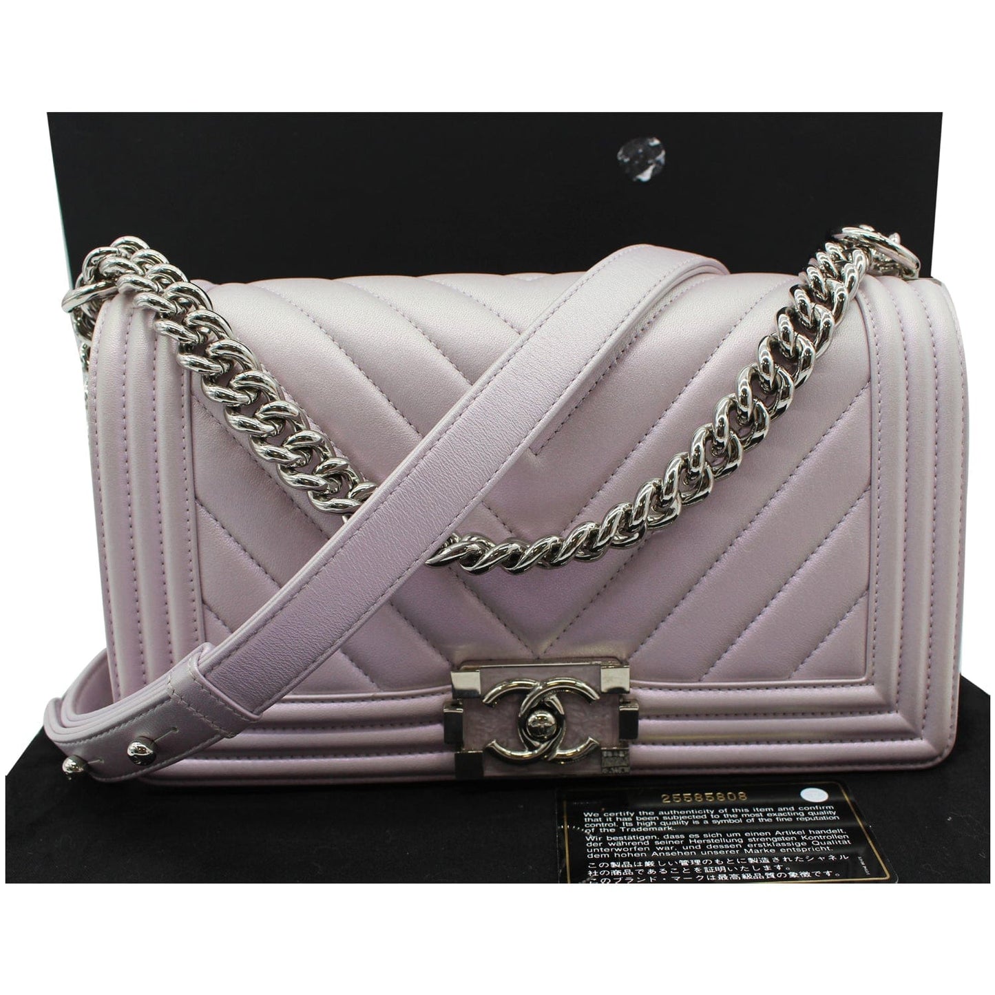 CHANEL Medium Boy Flap Chevron Leather Shoulder Bag Iridescent Lilac