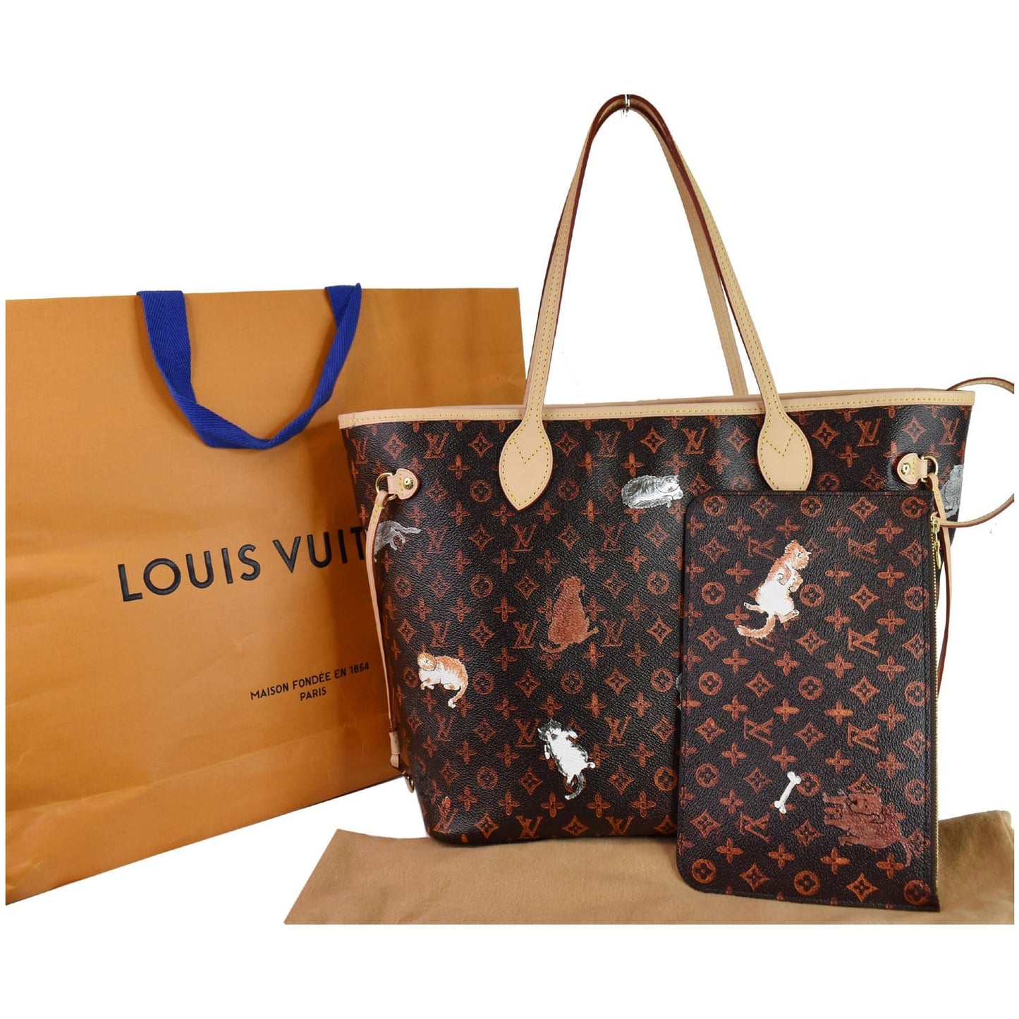 LOUIS VUITTON Catogram Neverfull MM Canvas Tote Shoulder Bag Orange