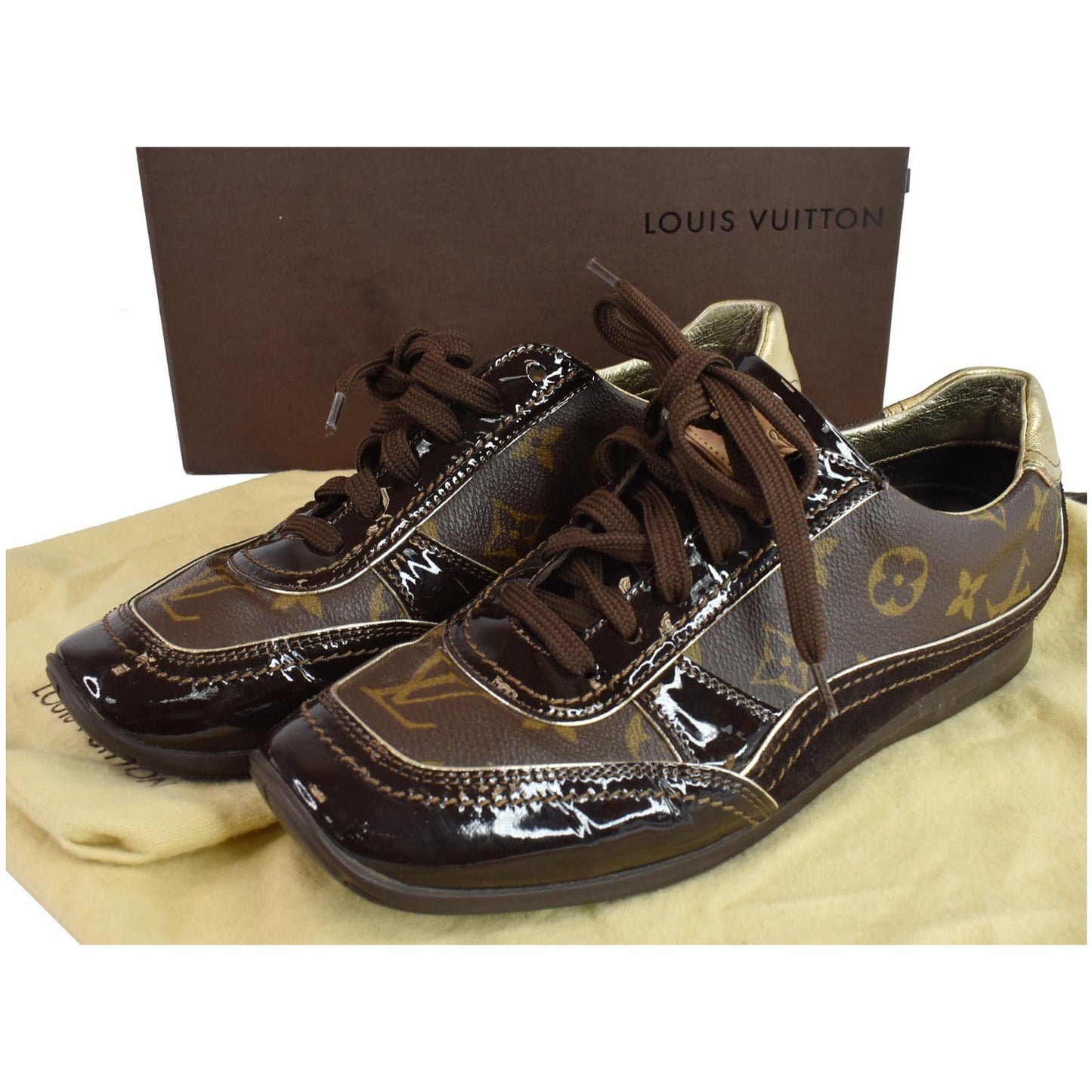 LOUIS VUITTON Monogram Patent Globe Trotter Sneakers Brown US 8