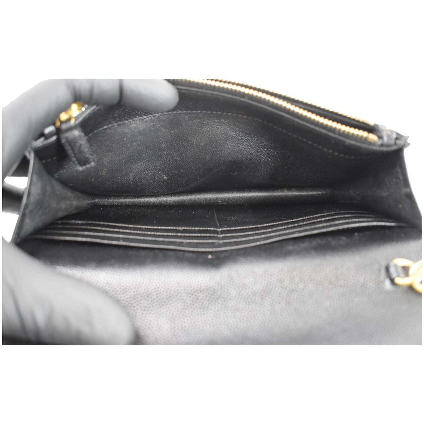 YVES SAINT LAURENT Envelope Monogram Leather Crossbody Chain Wallet Black
