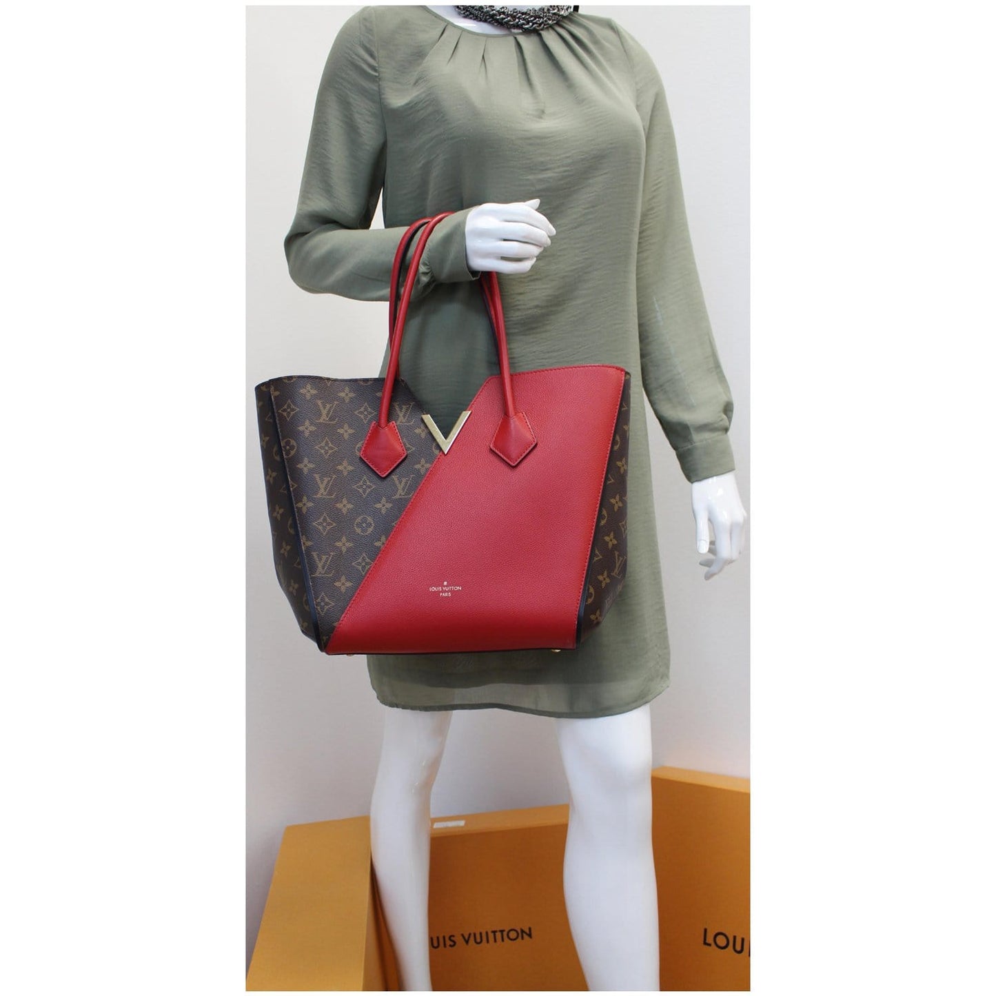 LOUIS VUITTON Kimono Monogram Calfskin Tote Bag Brown/Cerise