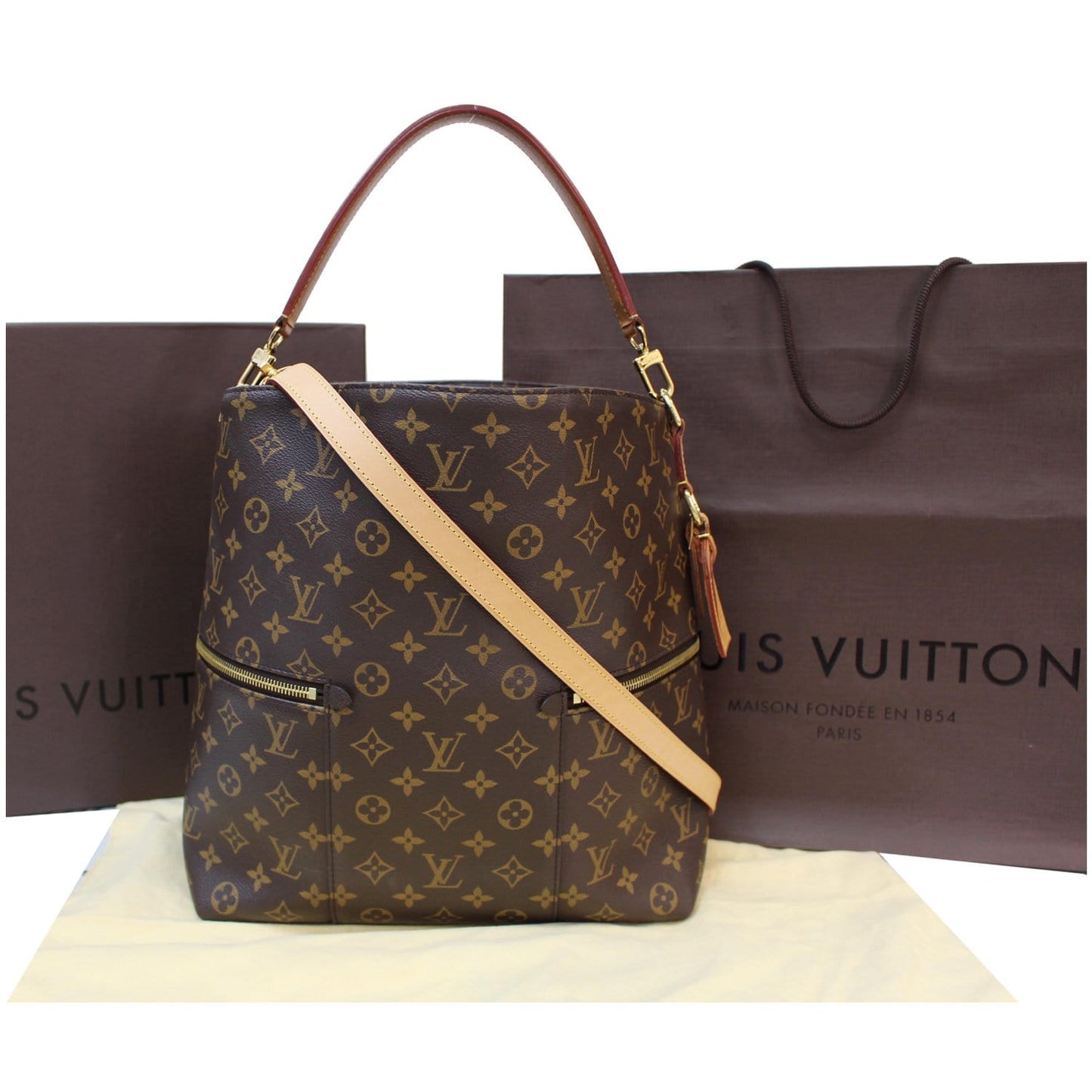 LOUIS VUITTON Melie Monogram Canvas Hobo Shoulder Bag Brown
