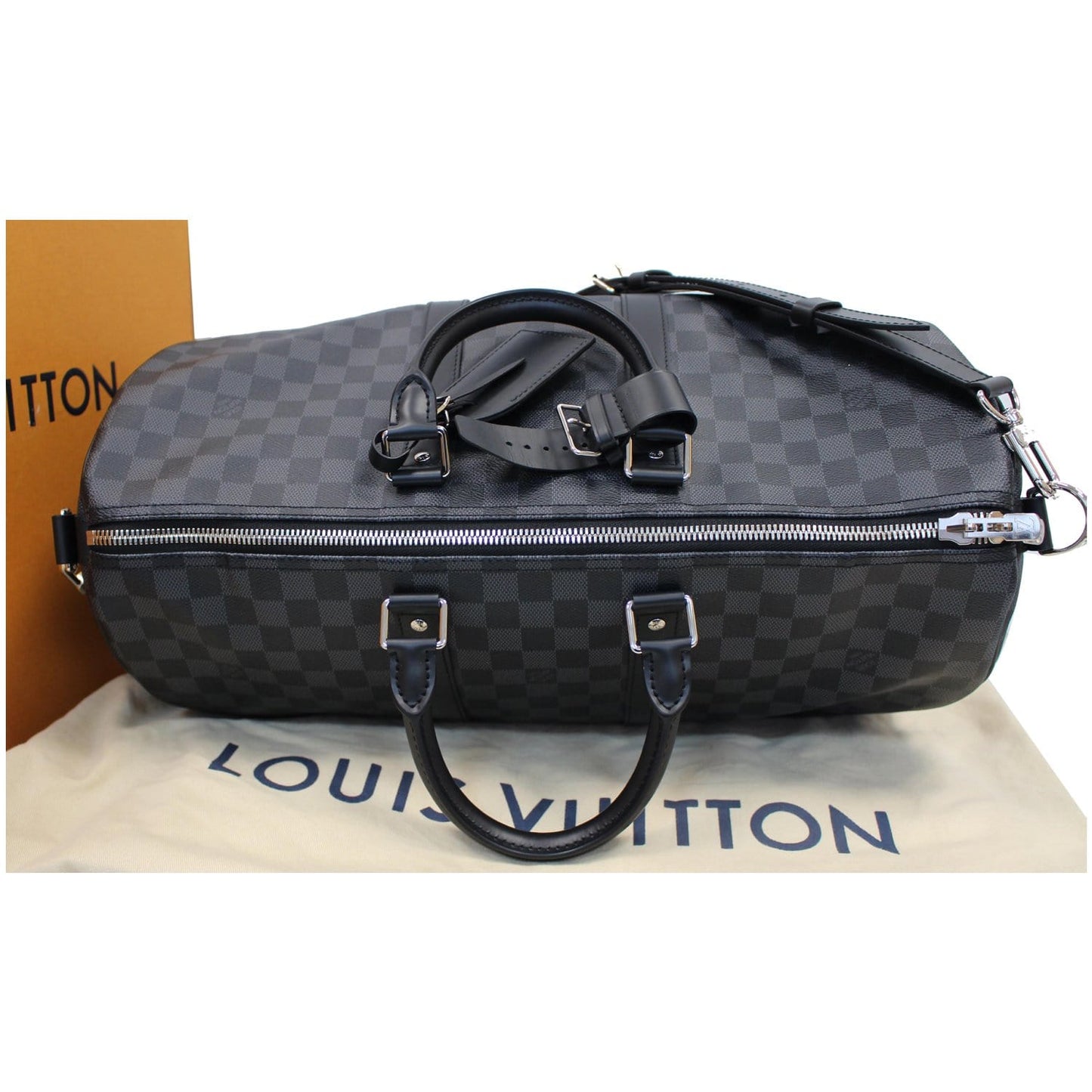 LOUIS VUITTON Keepall 45 Damier Graphite Bandouliere Travel Bag Black