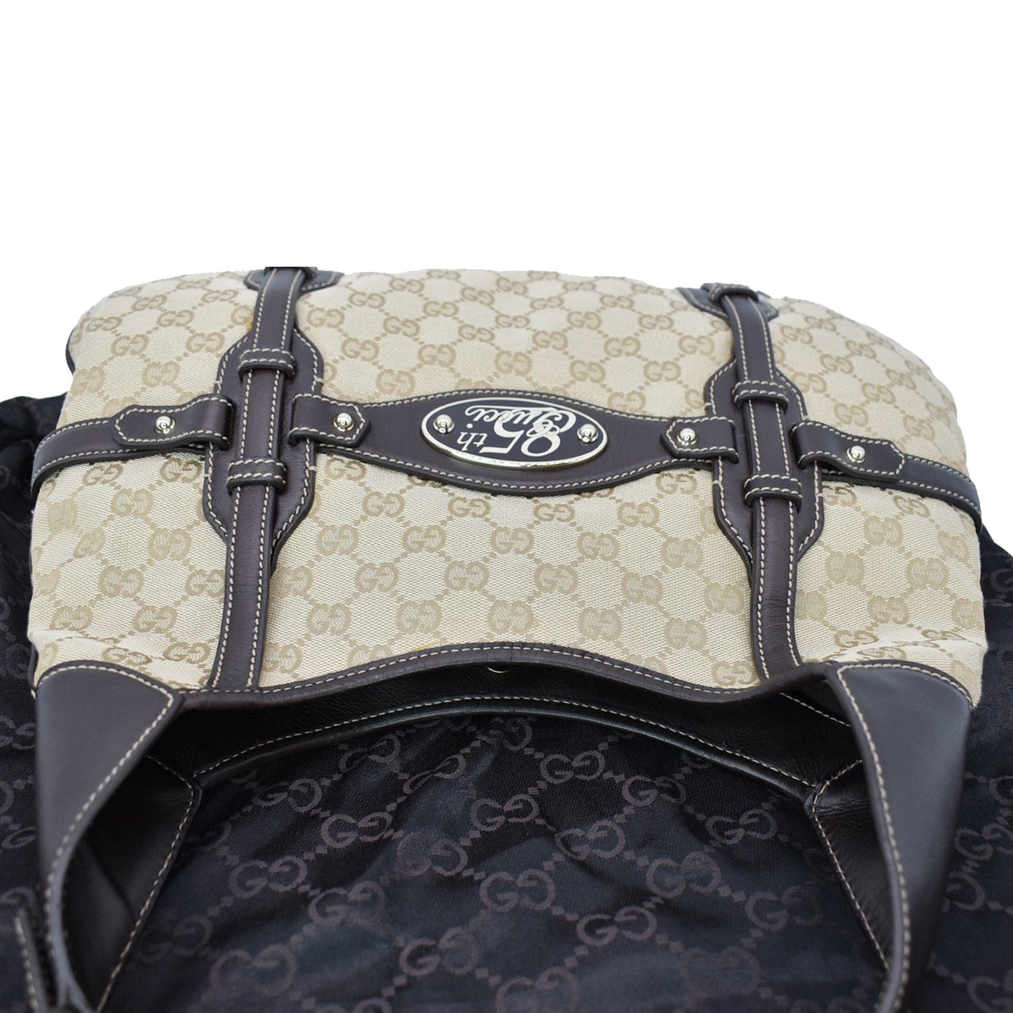 GUCCI 85th Anniversary Horsebit GG Canvas Hobo Bag Beige 163804
