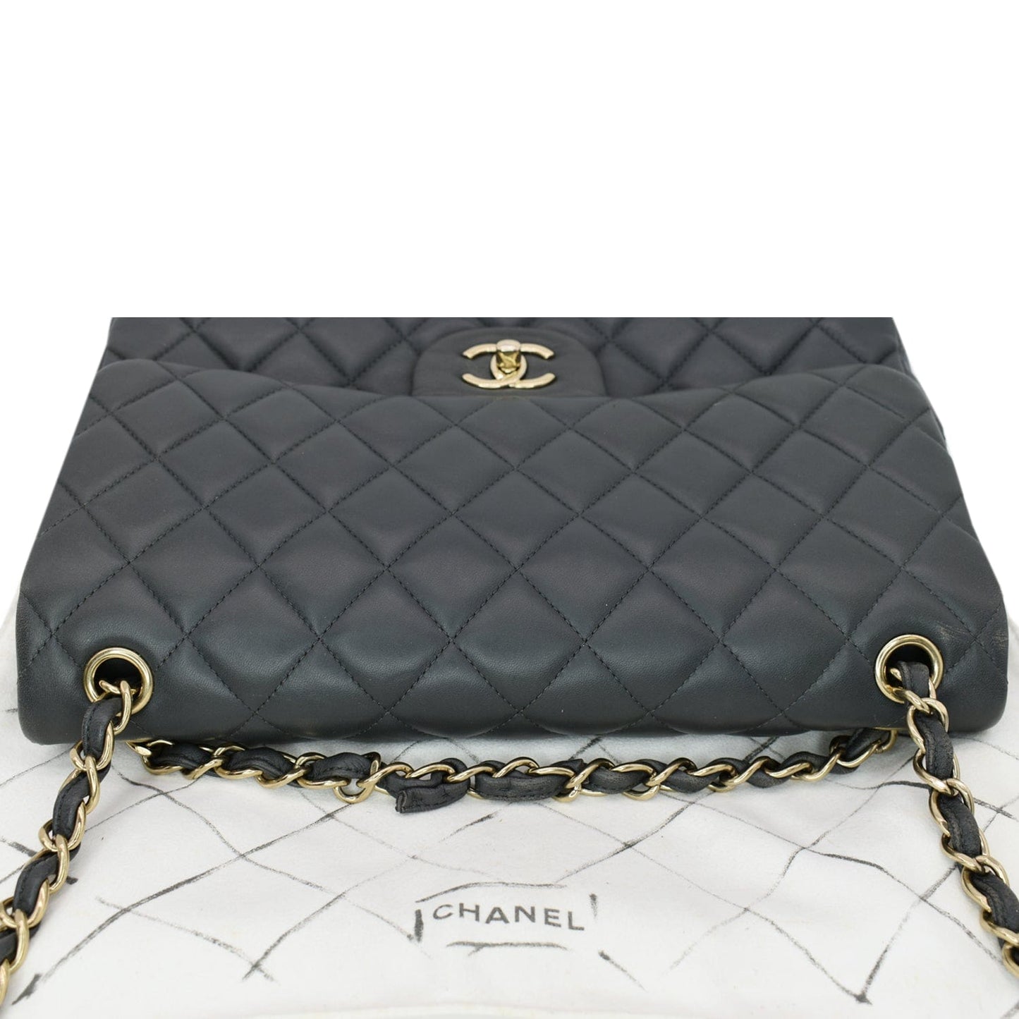 CHANEL Classic Jumbo Double Flap Lambskin Leather Shoulder Bag Grey