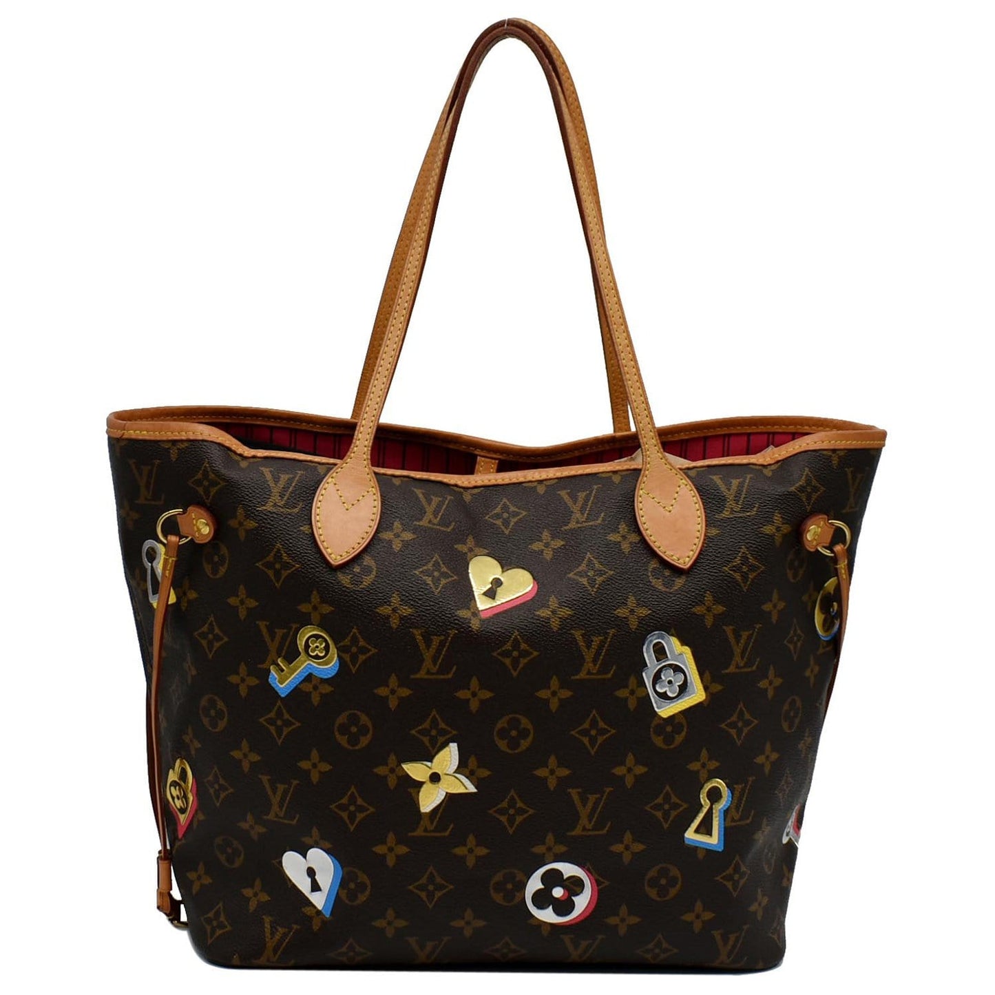 LOUIS VUITTON Love Lock Neverfull MM Monogram Canvas Tote Bag Brown - 10% OFF