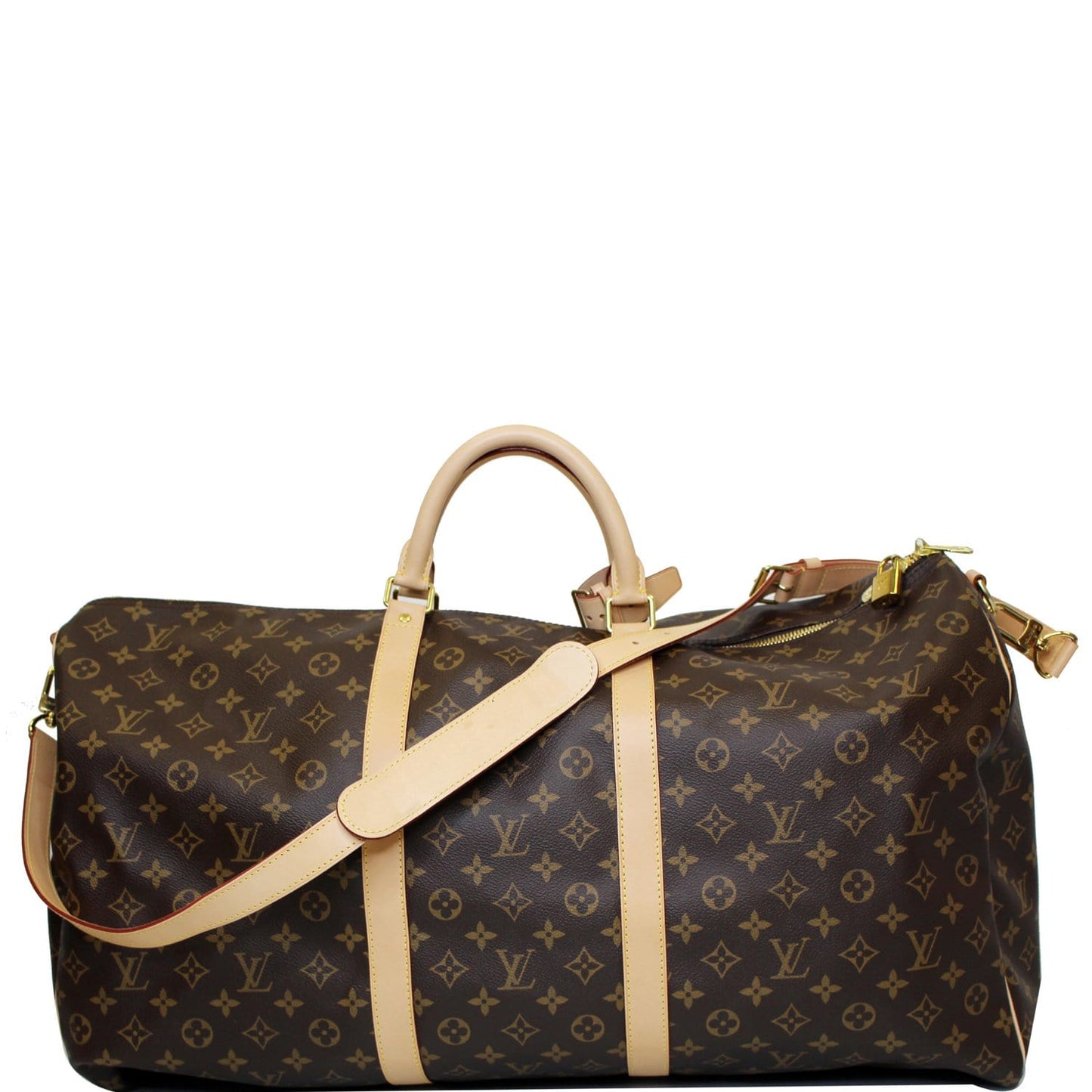 LOUIS VUITTON Keepall 60 Bandouliere Monogram Canvas Travel Bag Brown