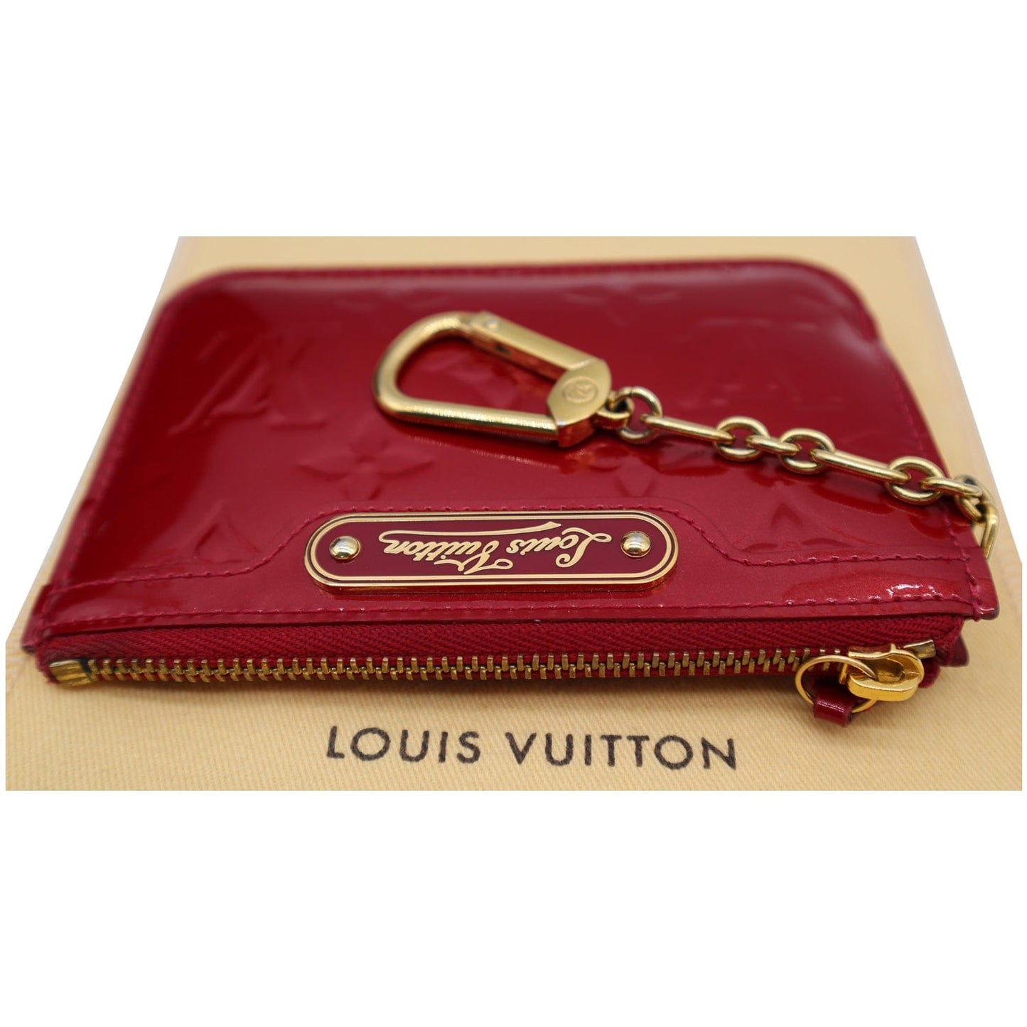 LOUIS VUITTON Pochette Key Cles Monogram Vernis Coin Case Red