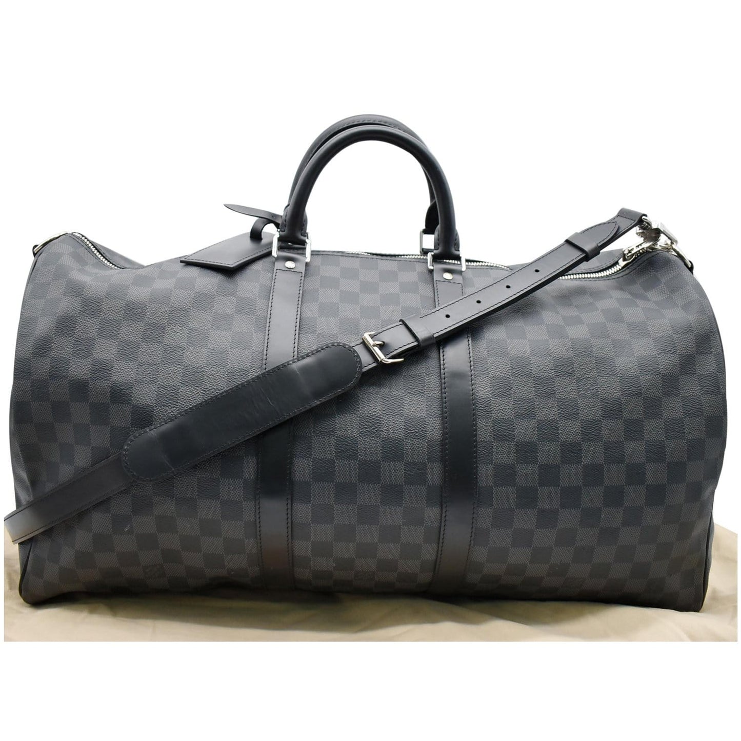LOUIS VUITTON Keepall 55 Damier Graphite Bandouliere Travel Bag Black